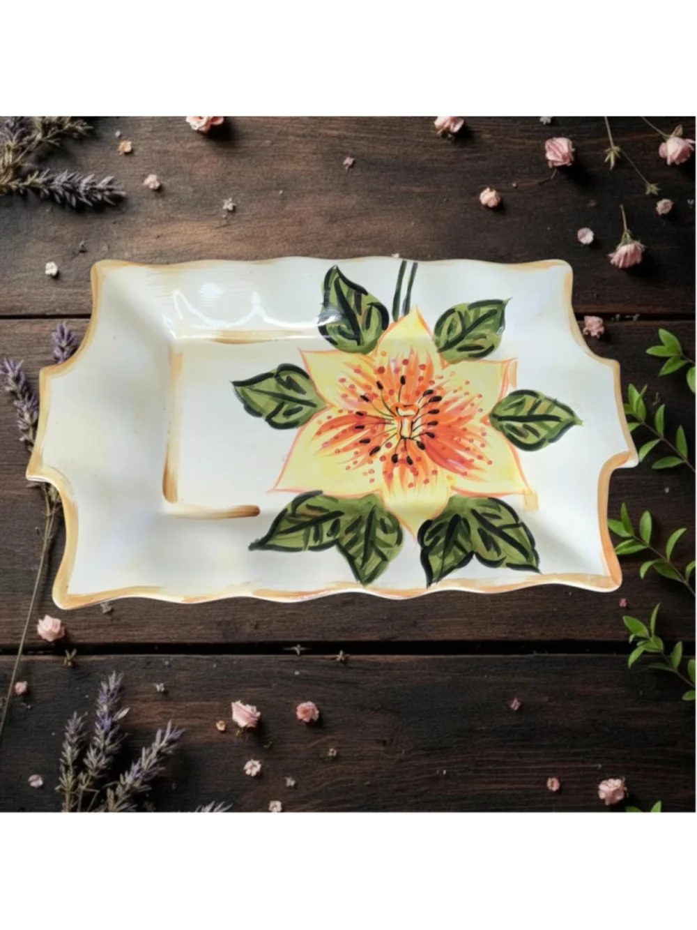 Boulevard Tabletops Unlimited Vintage Hand-Painted Ceramic Serving Platter